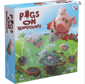 Pigs on Trampolines - Family Game - Skill & Action - Bounce Pigs into Mud - 2 to 3 Players - for Ages 6+